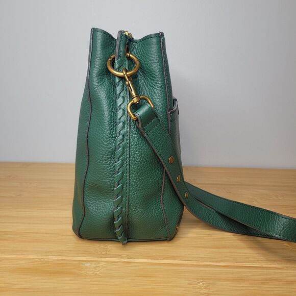 American Leather Co Luca Triple Entry Crossbody Bag Deep Emerald Green Pebbeled - Picture 2 of 15